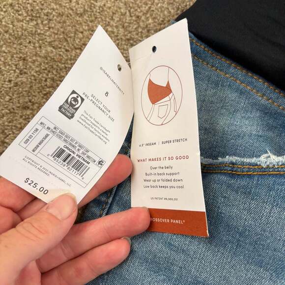 Isabel Maternity by Ingrid & Isabel Distressed Denim Midi Shorts - Picture 2 of 3